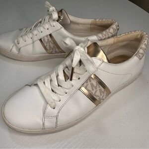 Michael Kors White and Gold Accent Sneakers Size 8.5